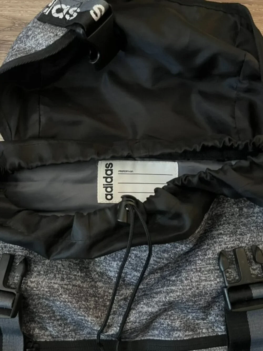 ADIDAS Heather Grey Black 3-Stripe Cinch Top Loader Backpack Rucksack